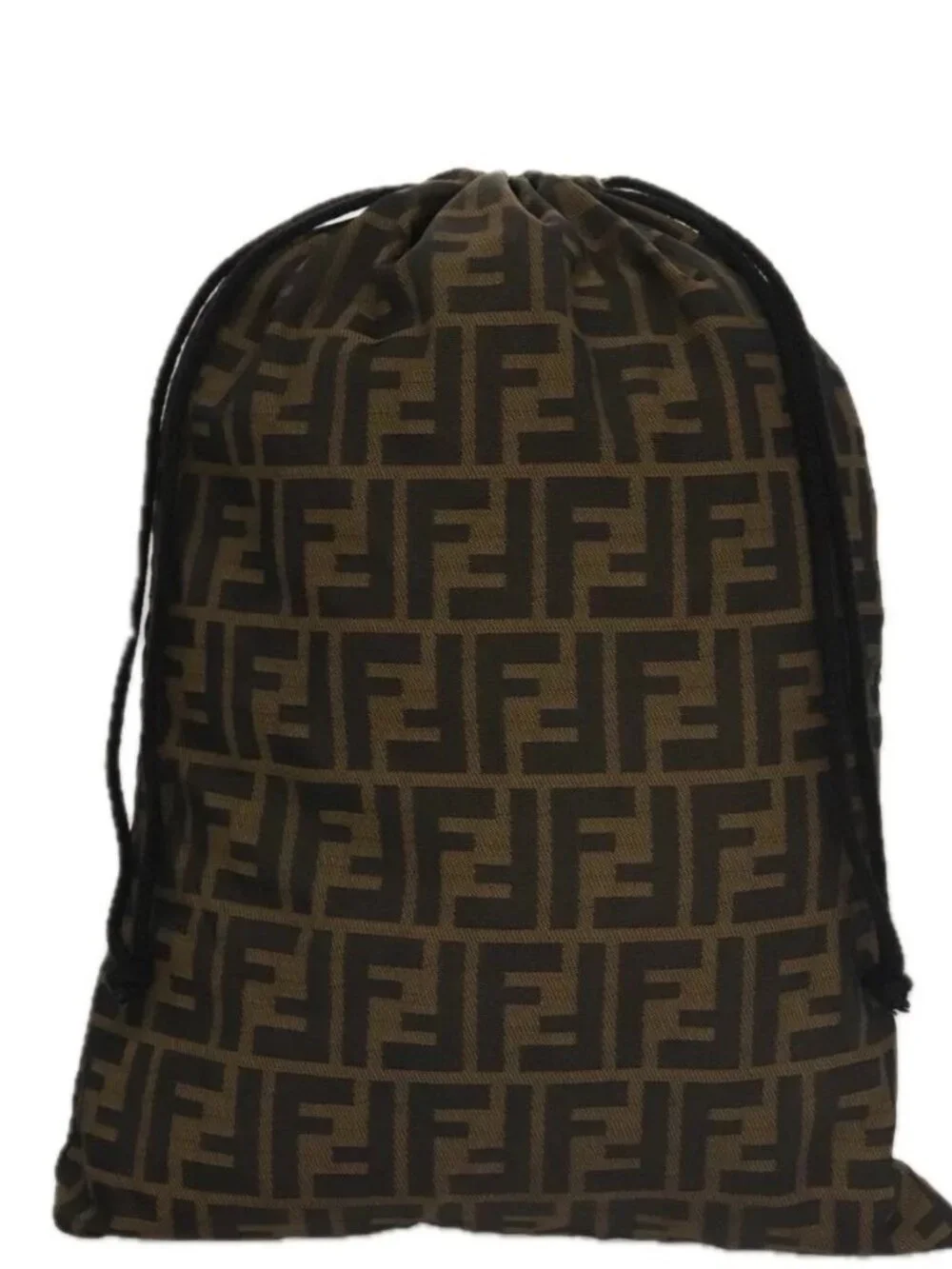FENDI Zucca Canvas Drawstring Bag Brown Black Auth 101941